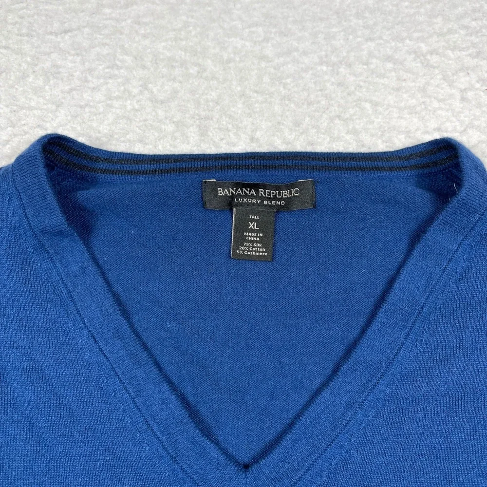 Banana Republic V-Neck Sweater Mens‎ XL Tall Blue Silk Cotton Cashmere Blend
